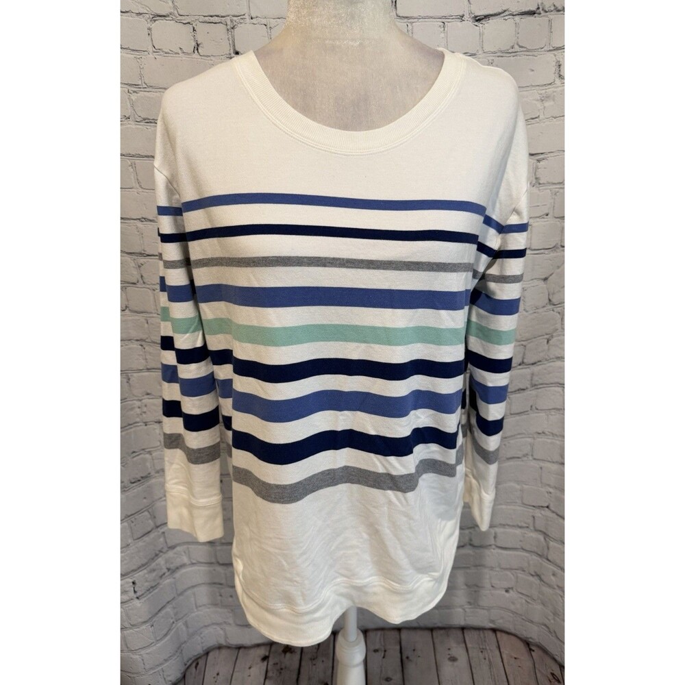 Chico's Zenergy Shirt Women's White Striped Knit Long Sleeve Top size 1 Medium